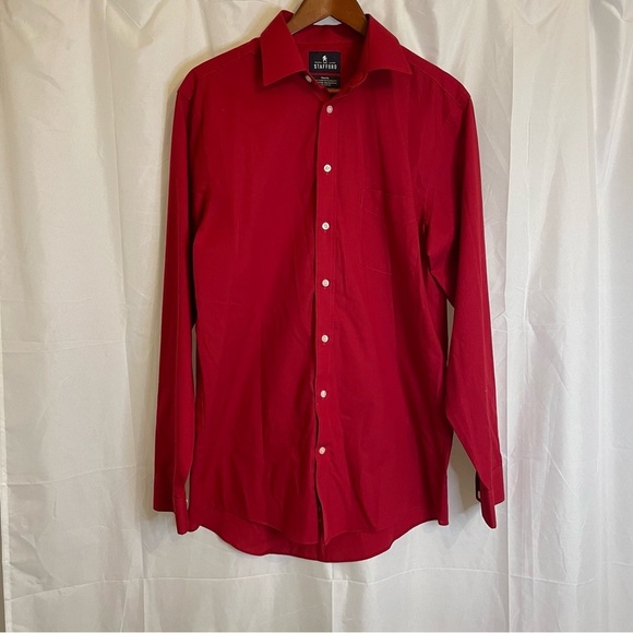 STAFFORD‎ Men’s Red Button Down Dress Shirt Regular Fit Size Medium - Picture 1 of 8